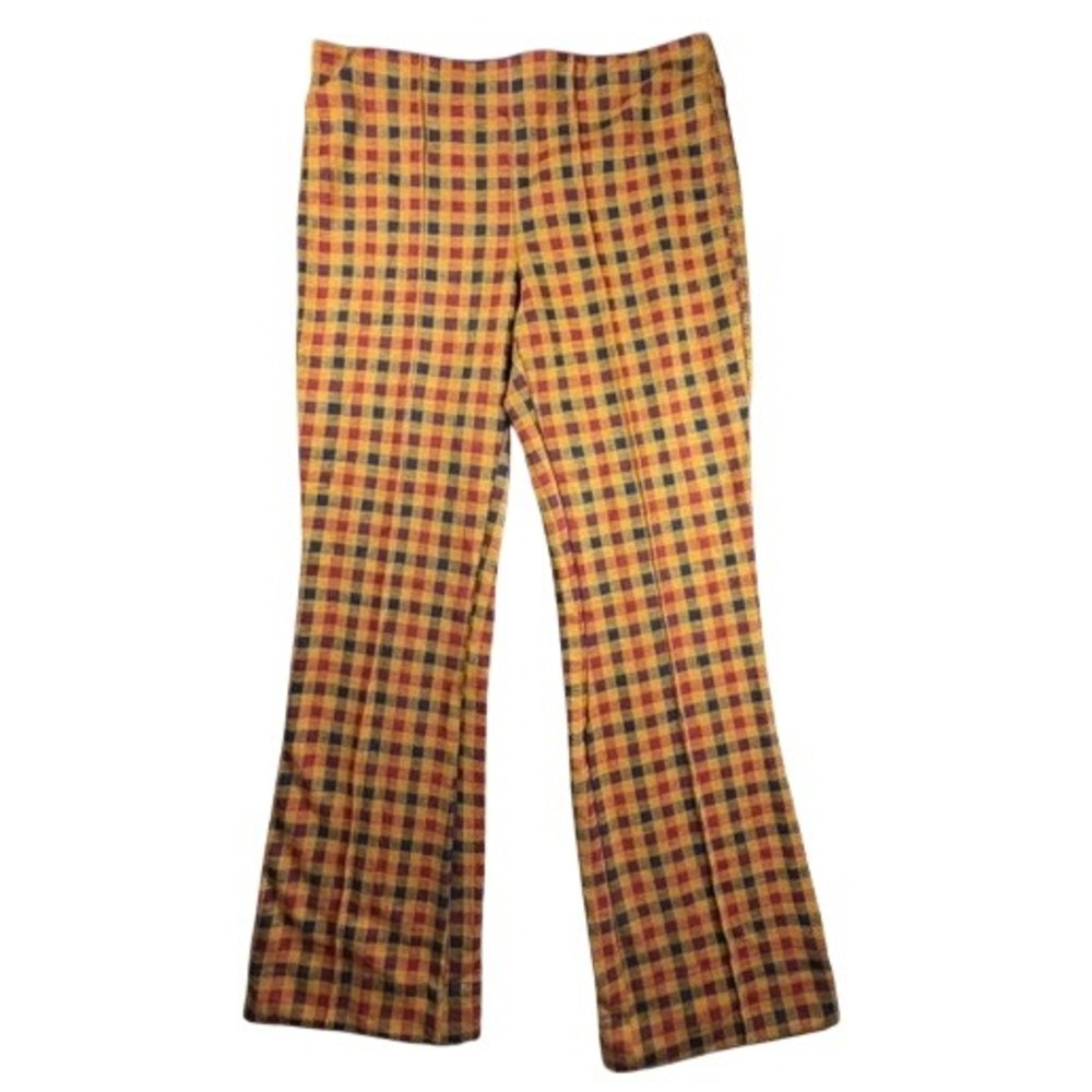 Maeve Anthropologie Poppy Yellow/Red Plaid Kick Flare Pants Size XS Pull-On EUC